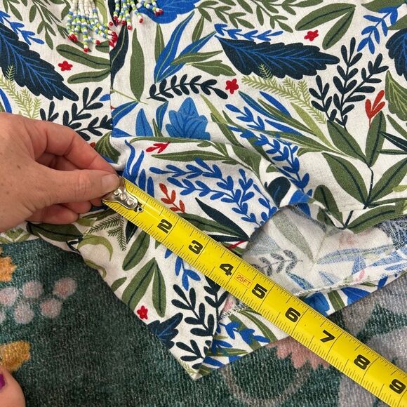 Joie Short Womens 8 Blue Green White Evelyn Tropical Beaded Linen Blend Medium - Picture 13 of 16